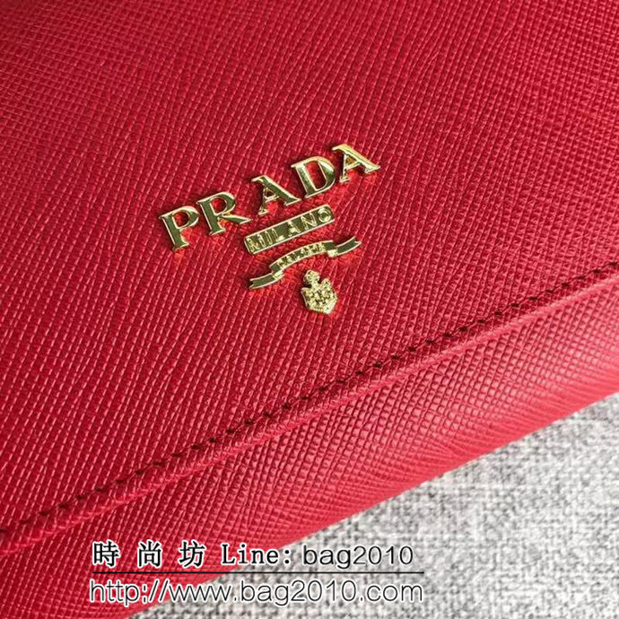 PRADA普拉達 經典爆款 頂級原單十字紋牛皮 女士翻蓋錢夾 配鏈條 1MH132 DD1414